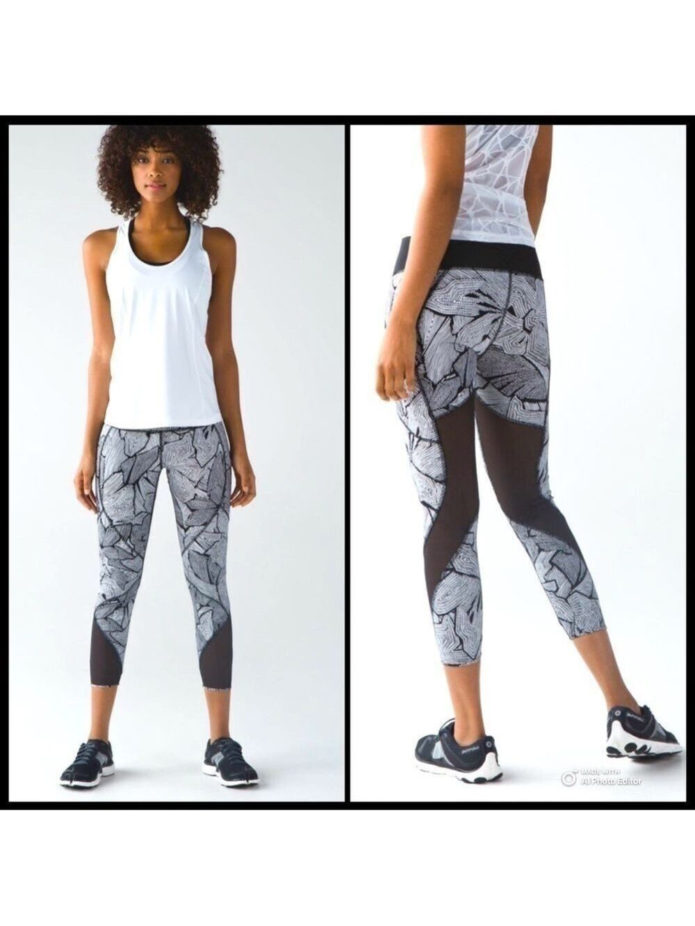 Lululemon Goal Crusher 7/8 Tight Color:Dottie Tribe White Black / Black Sz4 EUC